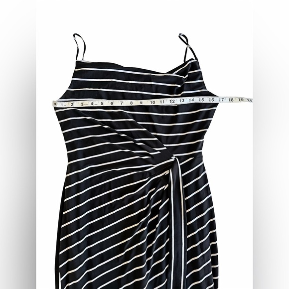 Lauren Ralph Lauren Black White Stripe Faux Wrap Midi Dress Sz 6 Spaghetti Strap - Picture 9 of 10